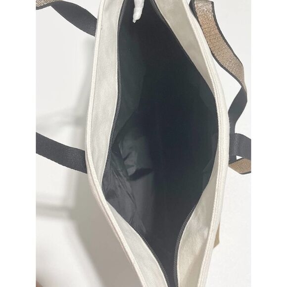 Victoria’s Secret Canvas Tote Structured Shoulder Bag Gold Glitter Cream Color - Picture 4 of 12